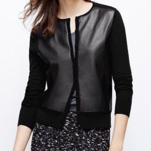 NWT Ann Taylor XSP Black Pleather Front Cardigan